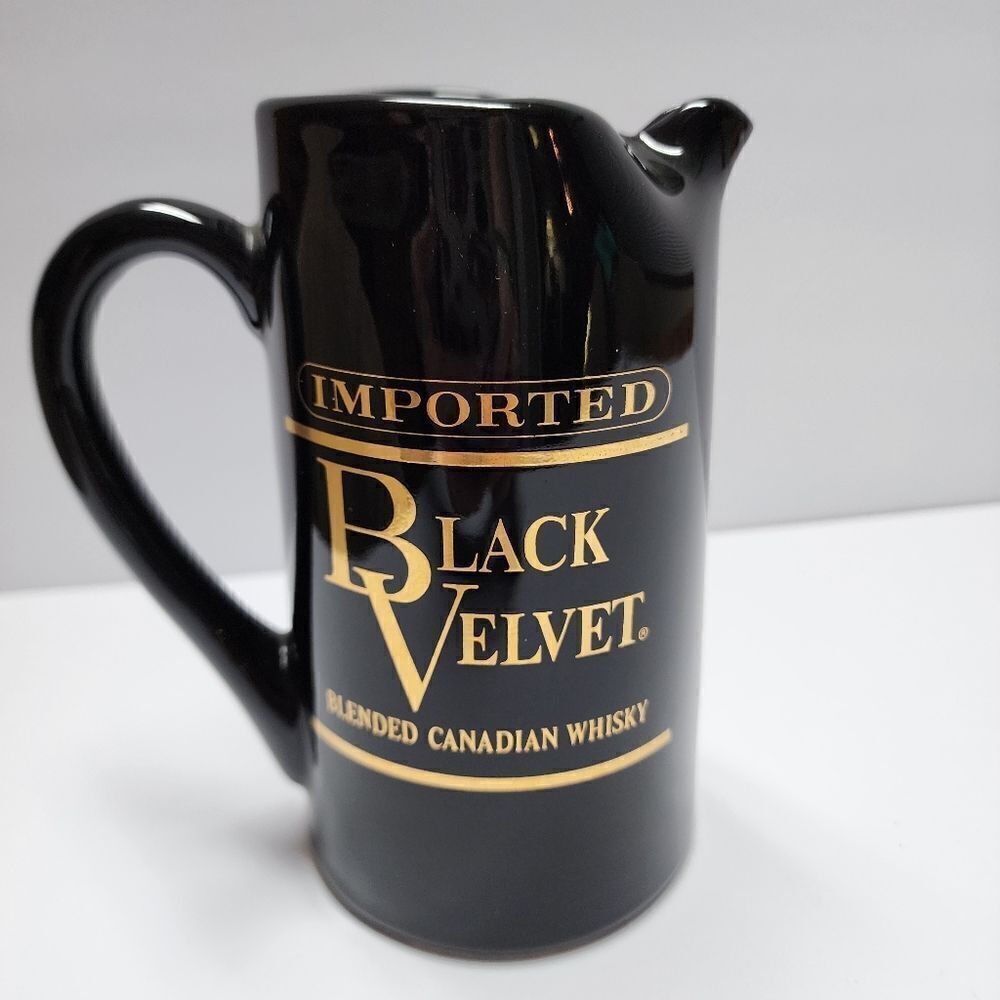 Vintage Imported BLACK VELVET Blended Canadian WHISKEY  6" Ceramic Pitcher Mug